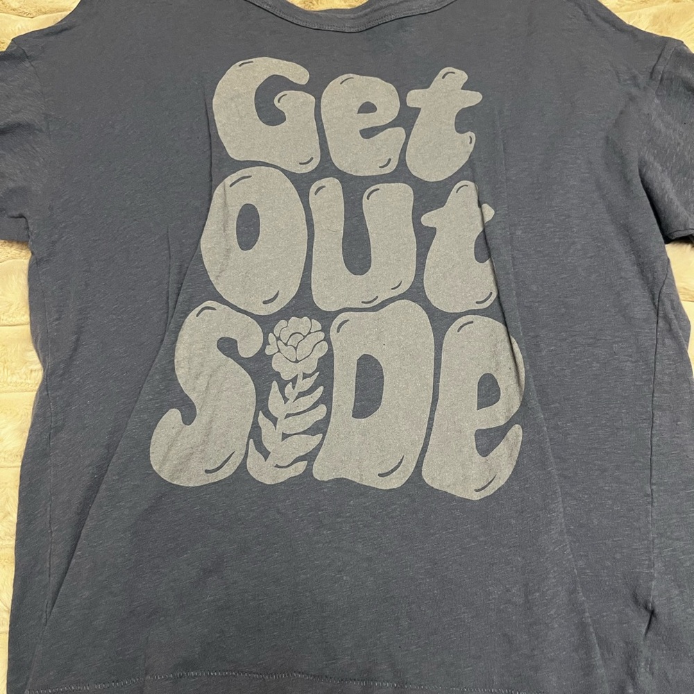 American Eagle Outfitters Blue Short Sleeve Tee with Get Outside Graphic